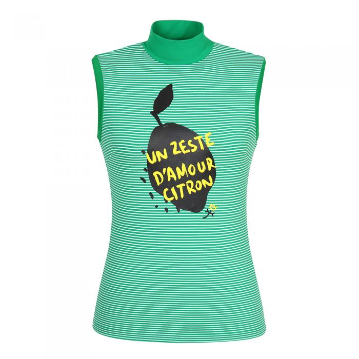 여성 스트레치 스트라이프 하이넥 민소매 티셔츠_BG0MTN705GR