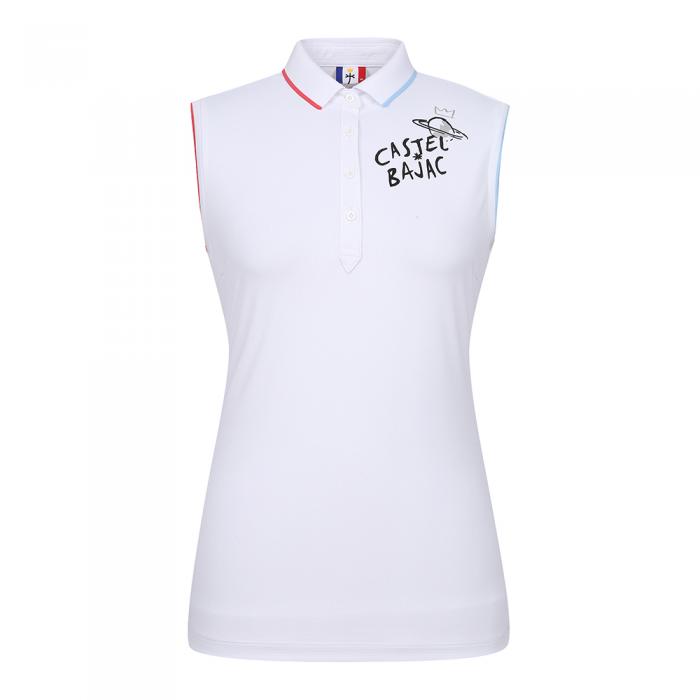 여성 액티비티 배색 포인트 카라 민소매 티셔츠_BGAMTN702WH