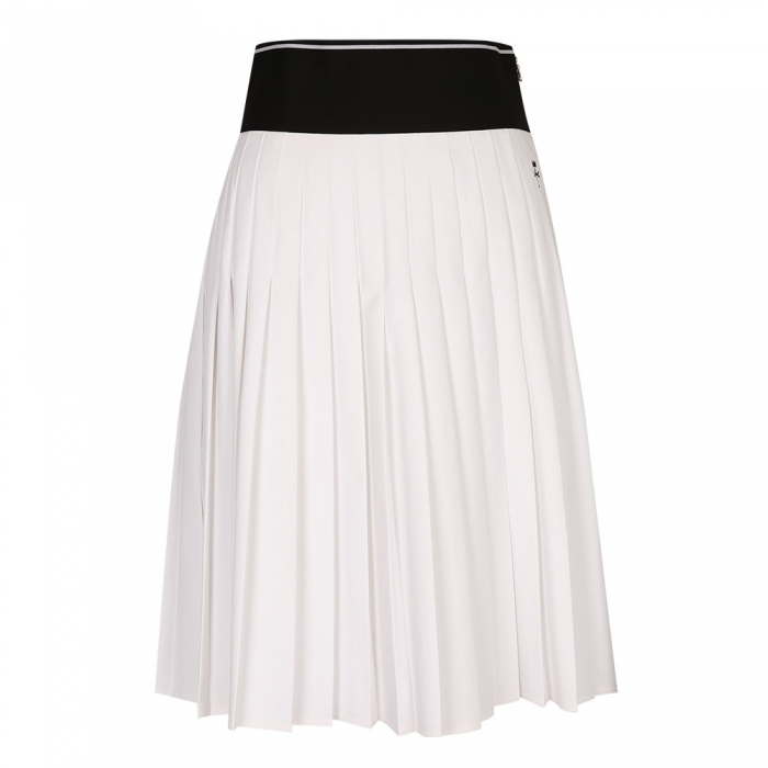 Banding long pleats skirt (White)